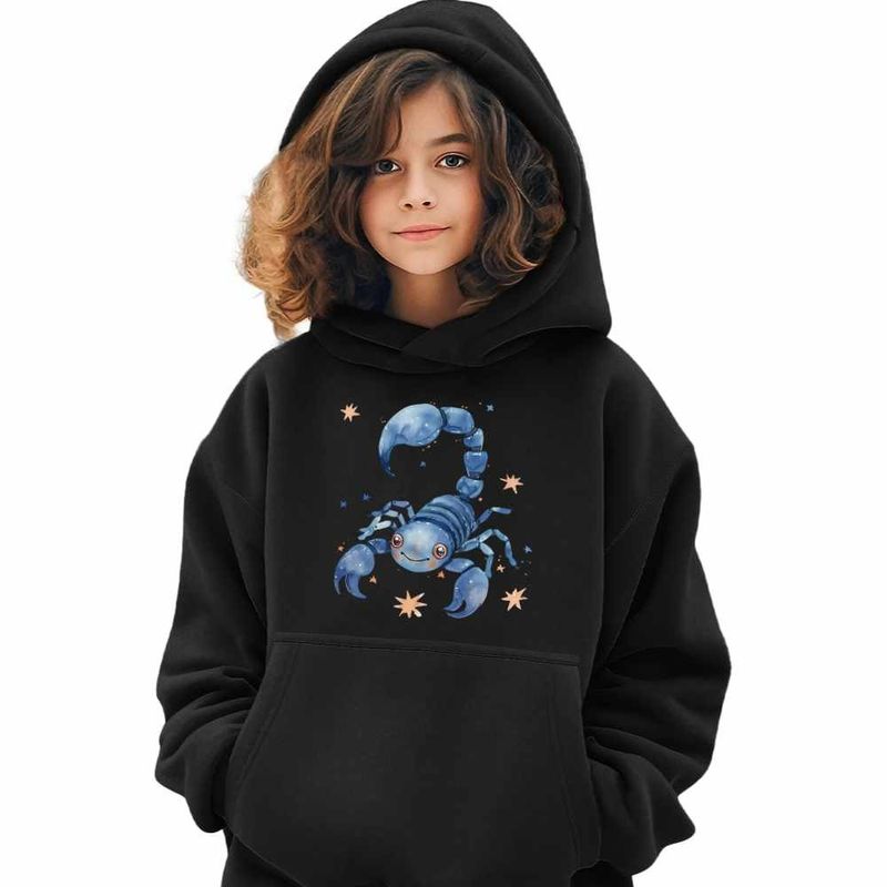 Fashion, accesorii si bijuterii - Copii - Imbracaminte copii - Pulovere si hanorace copii - Hanorac Copii Fete Scorpion Baby Zodiac Horoscop Scorpio Astrologie, negru, marime XS Copii - Infinity.ro