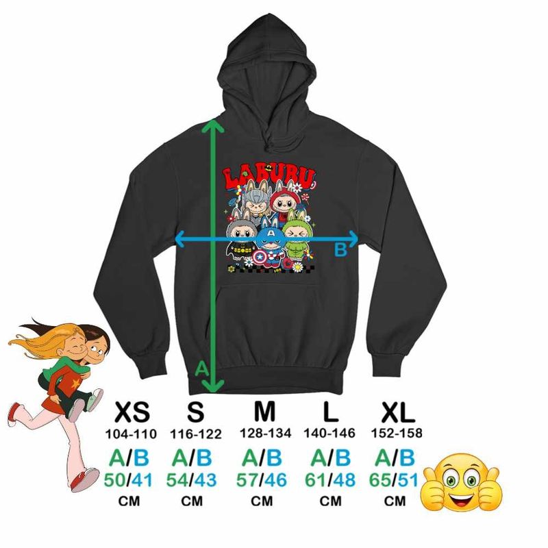 Fashion, accesorii si bijuterii - Copii - Imbracaminte copii - Pulovere si hanorace copii - Hanorac Copii Baieti Labubu Supereroi Marvel, negru, marime XS Copii - Infinity.ro