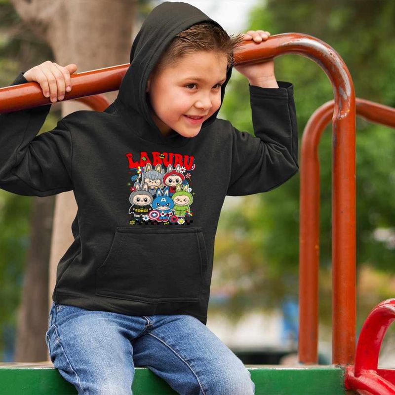 Fashion, accesorii si bijuterii - Copii - Imbracaminte copii - Pulovere si hanorace copii - Hanorac Copii Baieti Labubu Supereroi Marvel, negru, marime XS Copii - Infinity.ro