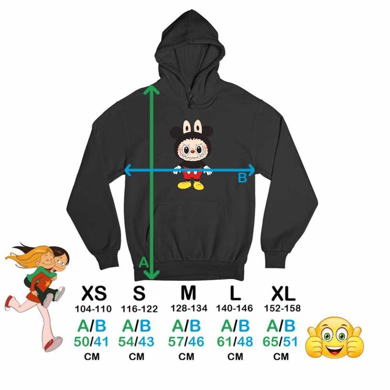 Fashion, accesorii si bijuterii - Copii - Imbracaminte copii - Pulovere si hanorace copii - Hanorac Copii Fete Labubu Mickey Mouse, negru, marime XS Copii - Infinity.ro
