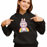 Fashion, accesorii si bijuterii - Copii - Imbracaminte copii - Pulovere si hanorace copii - Hanorac Copii Fete Labubu Rainbow Mood, negru, marime XS Copii - Infinity.ro