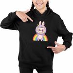 Fashion, accesorii si bijuterii - Copii - Imbracaminte copii - Pulovere si hanorace copii - Hanorac Copii Fete Labubu Rainbow Mood, negru, marime XS Copii - Infinity.ro