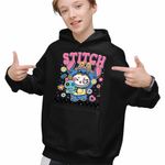 Fashion, accesorii si bijuterii - Copii - Imbracaminte copii - Pulovere si hanorace copii - Hanorac Copii Baieti Labubu Stitch Stich, negru, marime XS Copii - Infinity.ro