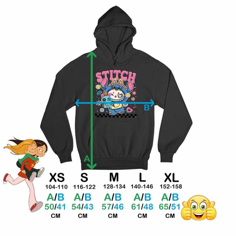 Fashion, accesorii si bijuterii - Copii - Imbracaminte copii - Pulovere si hanorace copii - Hanorac Copii Baieti Labubu Stitch Stich, negru, marime XS Copii - Infinity.ro
