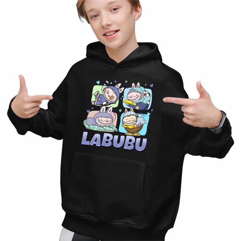 Fashion, accesorii si bijuterii - Copii - Imbracaminte copii - Pulovere si hanorace copii - Hanorac Copii Baieti Labubu Cute Baby, negru, marime XS Copii - Infinity.ro
