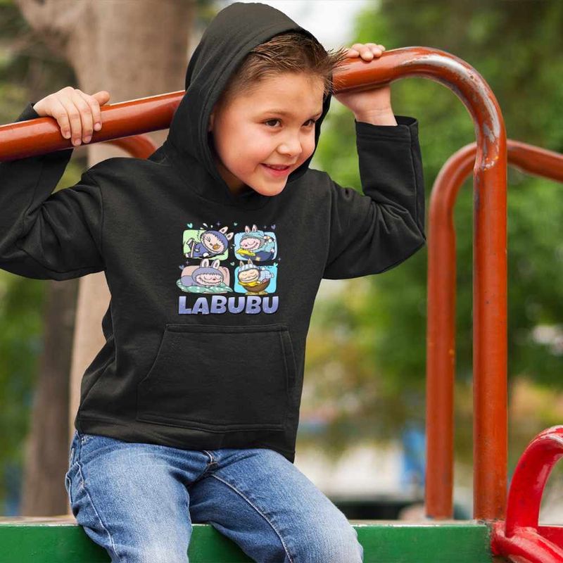 Fashion, accesorii si bijuterii - Copii - Imbracaminte copii - Pulovere si hanorace copii - Hanorac Copii Baieti Labubu Cute Baby, negru, marime XS Copii - Infinity.ro