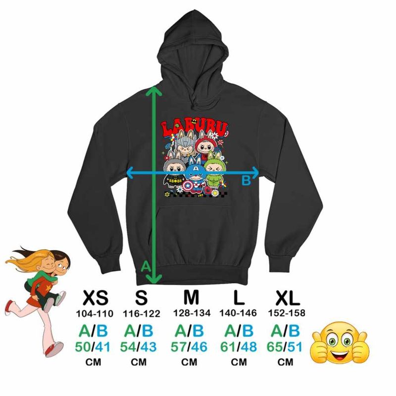 Fashion, accesorii si bijuterii - Copii - Imbracaminte copii - Pulovere si hanorace copii - Hanorac Copii Fete Labubu Supereroi Marvel, negru, marime XS Copii - Infinity.ro