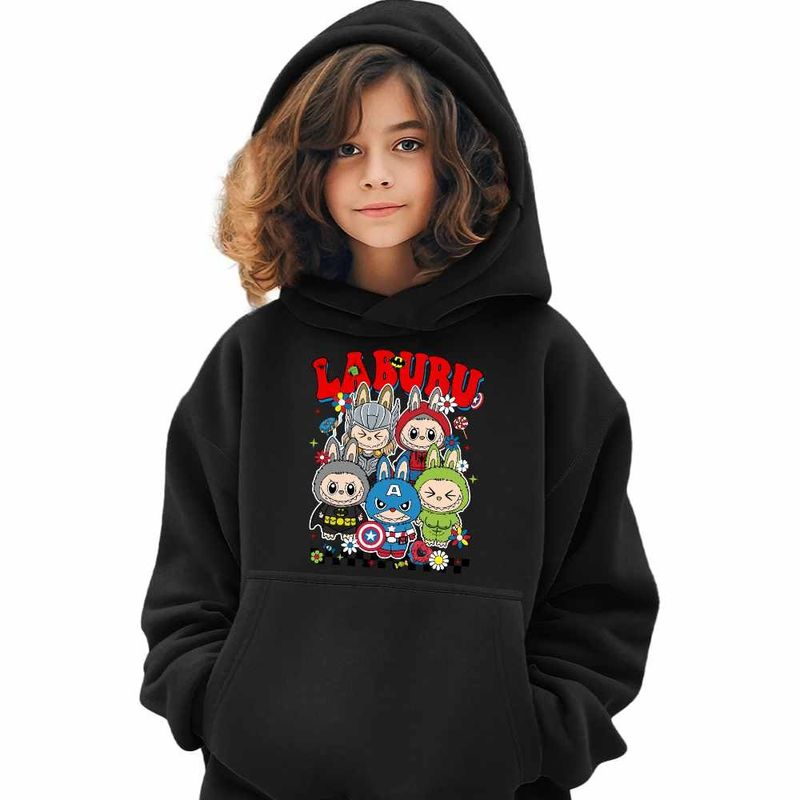 Fashion, accesorii si bijuterii - Copii - Imbracaminte copii - Pulovere si hanorace copii - Hanorac Copii Fete Labubu Supereroi Marvel, negru, marime XS Copii - Infinity.ro