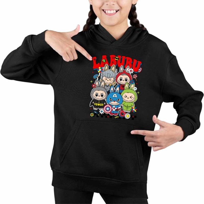 Fashion, accesorii si bijuterii - Copii - Imbracaminte copii - Pulovere si hanorace copii - Hanorac Copii Fete Labubu Supereroi Marvel, negru, marime XS Copii - Infinity.ro