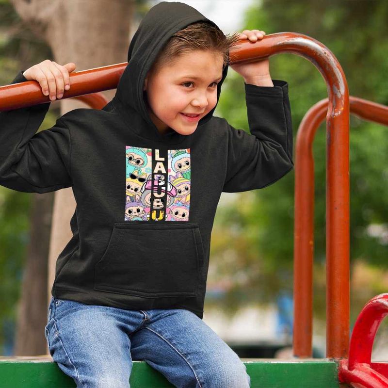 Fashion, accesorii si bijuterii - Copii - Imbracaminte copii - Pulovere si hanorace copii - Hanorac Copii Baieti Labubu Cool Party, negru, marime XS Copii - Infinity.ro