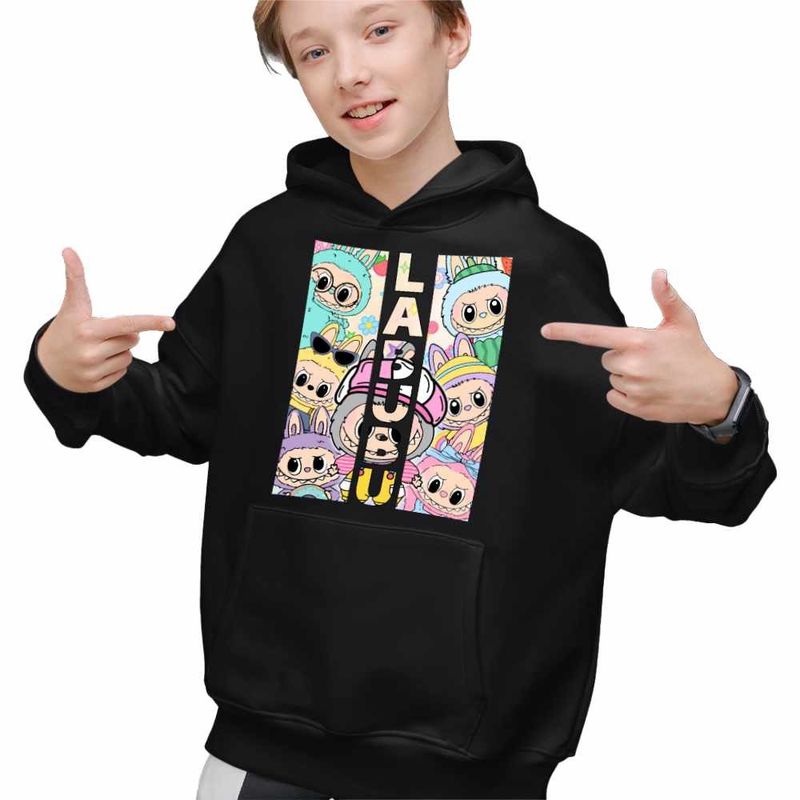 Fashion, accesorii si bijuterii - Copii - Imbracaminte copii - Pulovere si hanorace copii - Hanorac Copii Baieti Labubu Cool Party, negru, marime XS Copii - Infinity.ro
