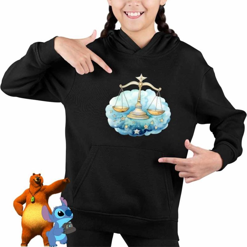 Fashion, accesorii si bijuterii - Copii - Imbracaminte copii - Pulovere si hanorace copii - Hanorac Copii Fete Balanta Baby Zodiac Horoscop Libra Astrologie, negru, marime XS Copii - Infinity.ro