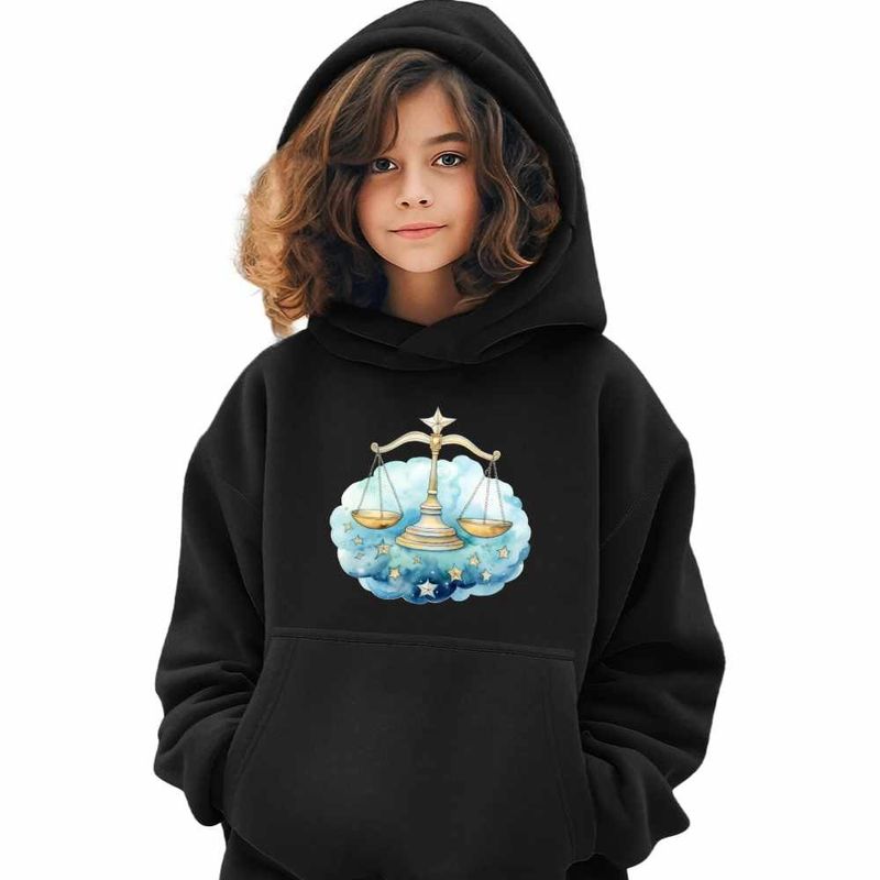 Fashion, accesorii si bijuterii - Copii - Imbracaminte copii - Pulovere si hanorace copii - Hanorac Copii Fete Balanta Baby Zodiac Horoscop Libra Astrologie, negru, marime XS Copii - Infinity.ro