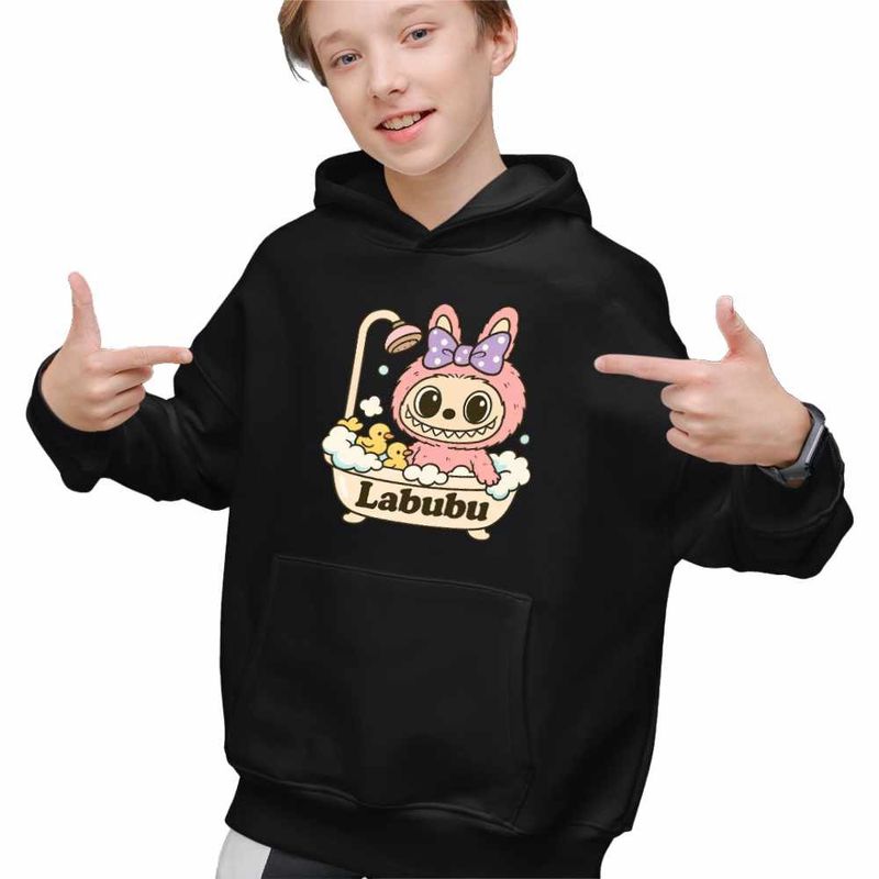 Fashion, accesorii si bijuterii - Copii - Imbracaminte copii - Pulovere si hanorace copii - Hanorac Copii Baieti Labubu Bathroom Cada, negru, marime XS Copii - Infinity.ro