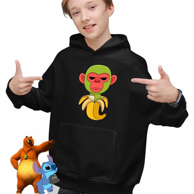 Fashion, accesorii si bijuterii - Copii - Imbracaminte copii - Pulovere si hanorace copii - Hanorac Copii Baieti Cimpanzini Bananini Brainrot, negru, marime XS Copii - Infinity.ro