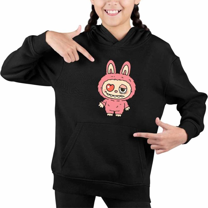Fashion, accesorii si bijuterii - Copii - Imbracaminte copii - Pulovere si hanorace copii - Hanorac Copii Fete Labubu Heartbreak Dragobete Valentines Day Iubi, negru, marime XS Copii - Infinity.ro