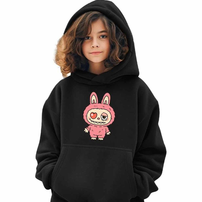 Fashion, accesorii si bijuterii - Copii - Imbracaminte copii - Pulovere si hanorace copii - Hanorac Copii Fete Labubu Heartbreak Dragobete Valentines Day Iubi, negru, marime XS Copii - Infinity.ro