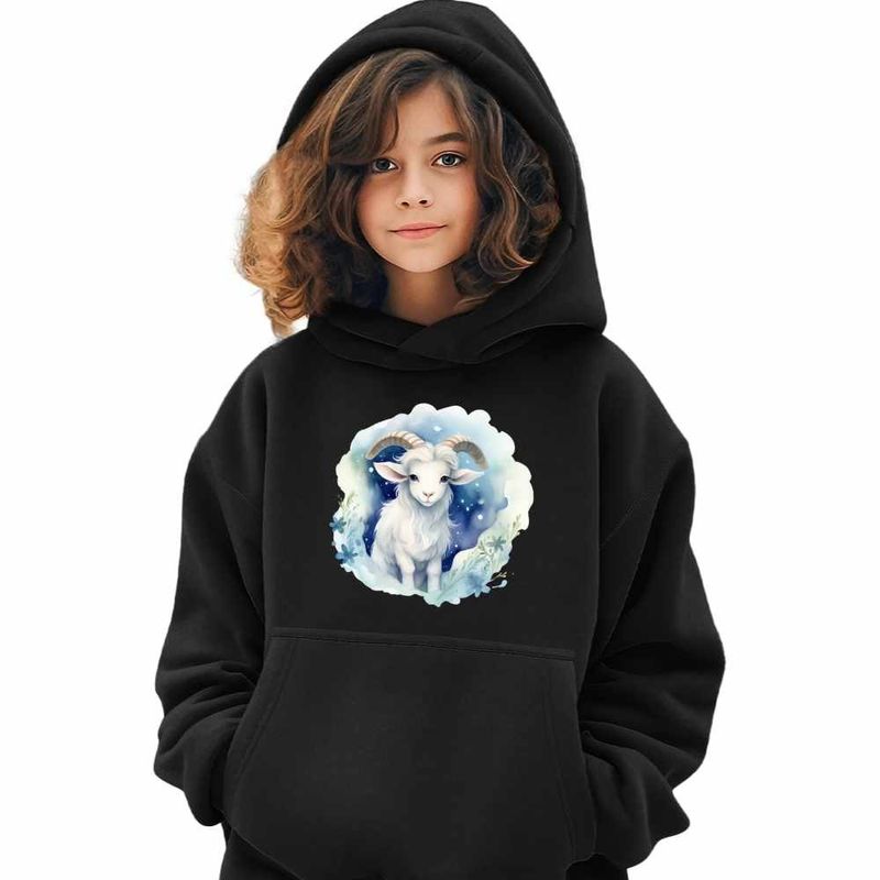 Fashion, accesorii si bijuterii - Copii - Imbracaminte copii - Pulovere si hanorace copii - Hanorac Copii Fete Capricorn Baby Zodiac Horoscop Astrologie, negru, marime XS Copii - Infinity.ro