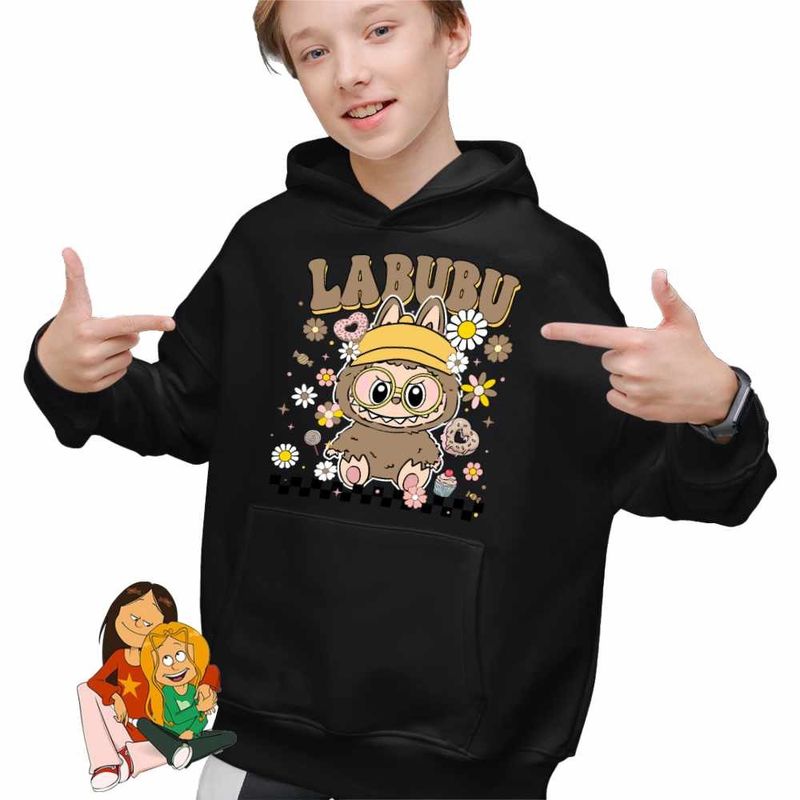 Fashion, accesorii si bijuterii - Copii - Imbracaminte copii - Pulovere si hanorace copii - Hanorac Copii Baieti Labubu Nerd Power, negru, marime XS Copii - Infinity.ro