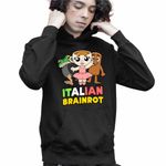 Fashion, accesorii si bijuterii - Copii - Imbracaminte copii - Pulovere si hanorace copii - Hanorac Copii Baieti Italian Ballerina Tung Boneca Brainrot Brain Rot, negru, marime XS Copii - Infinity.ro