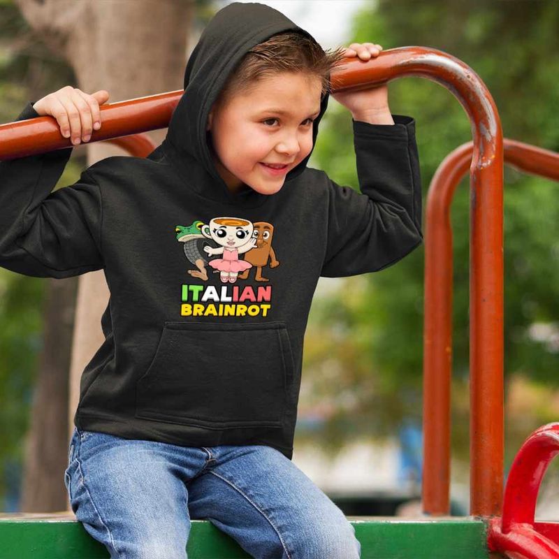 Fashion, accesorii si bijuterii - Copii - Imbracaminte copii - Pulovere si hanorace copii - Hanorac Copii Baieti Italian Ballerina Tung Boneca Brainrot Brain Rot, negru, marime XS Copii - Infinity.ro