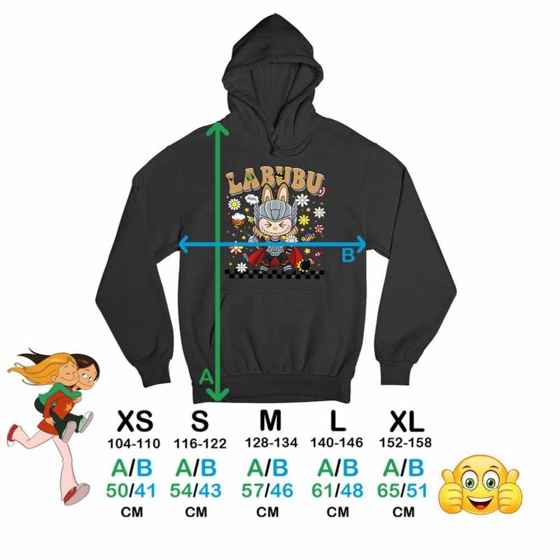 Fashion, accesorii si bijuterii - Copii - Imbracaminte copii - Pulovere si hanorace copii - Hanorac Copii Fete Labubu Thor Ragnarok, negru, marime XS Copii - Infinity.ro