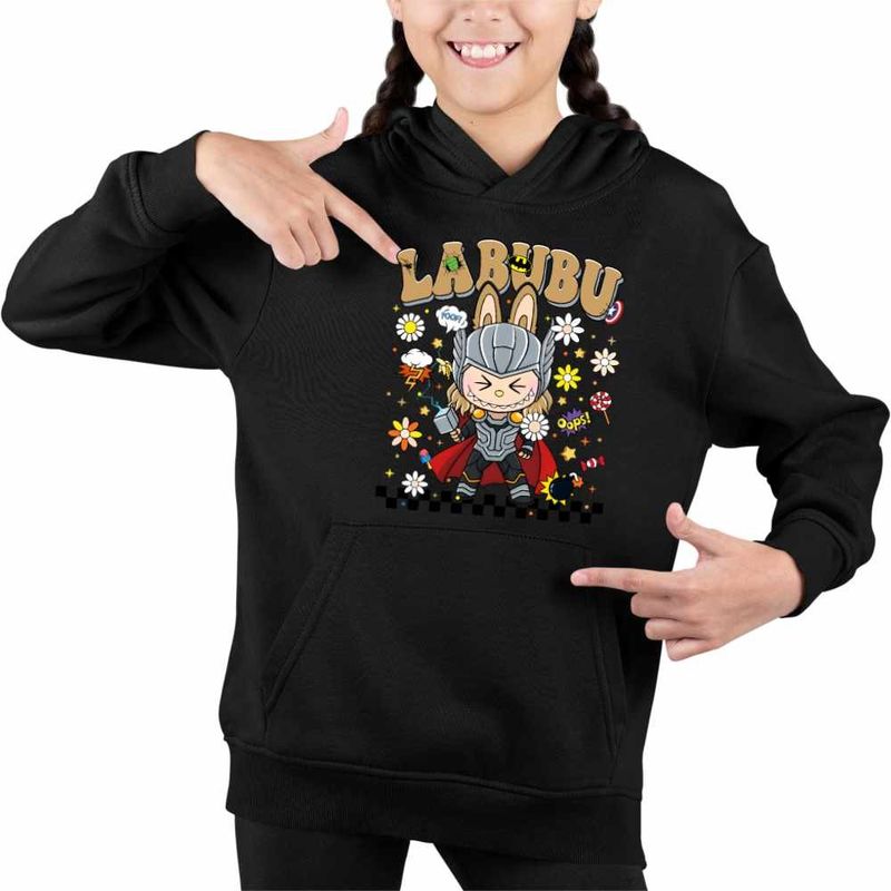 Fashion, accesorii si bijuterii - Copii - Imbracaminte copii - Pulovere si hanorace copii - Hanorac Copii Fete Labubu Thor Ragnarok, negru, marime XS Copii - Infinity.ro