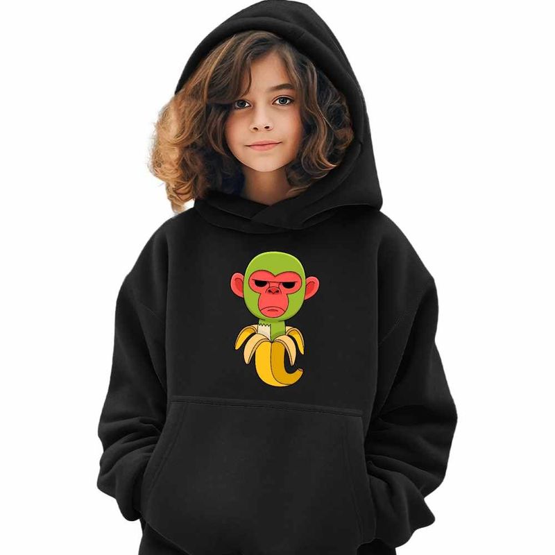 Fashion, accesorii si bijuterii - Copii - Imbracaminte copii - Pulovere si hanorace copii - Hanorac Copii Fete Cimpanzini Bananini Brainrot, negru, marime XS Copii - Infinity.ro