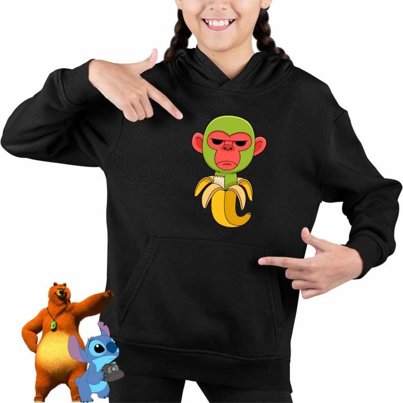 Fashion, accesorii si bijuterii - Copii - Imbracaminte copii - Pulovere si hanorace copii - Hanorac Copii Fete Cimpanzini Bananini Brainrot, negru, marime XS Copii - Infinity.ro