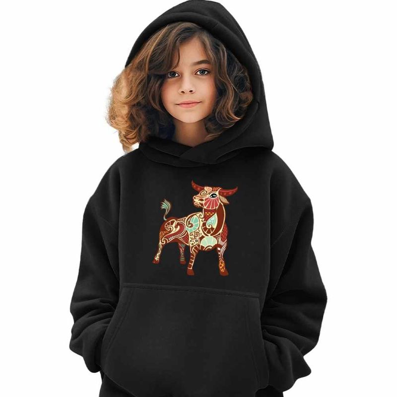 Fashion, accesorii si bijuterii - Copii - Imbracaminte copii - Pulovere si hanorace copii - Hanorac Copii Fete Taur Zodiac Horoscop Taurus Mandala Astrologie, negru, marime XS Copii - Infinity.ro