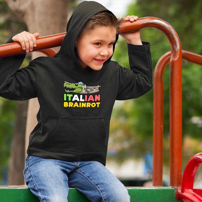 Fashion, accesorii si bijuterii - Copii - Imbracaminte copii - Pulovere si hanorace copii - Hanorac Copii Baieti Italian Bombardilo Crocodilo Brain Rot Brainrot, negru, marime XS Copii - Infinity.ro