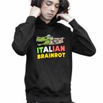 Fashion, accesorii si bijuterii - Copii - Imbracaminte copii - Pulovere si hanorace copii - Hanorac Copii Baieti Italian Bombardilo Crocodilo Brain Rot Brainrot, negru, marime XS Copii - Infinity.ro