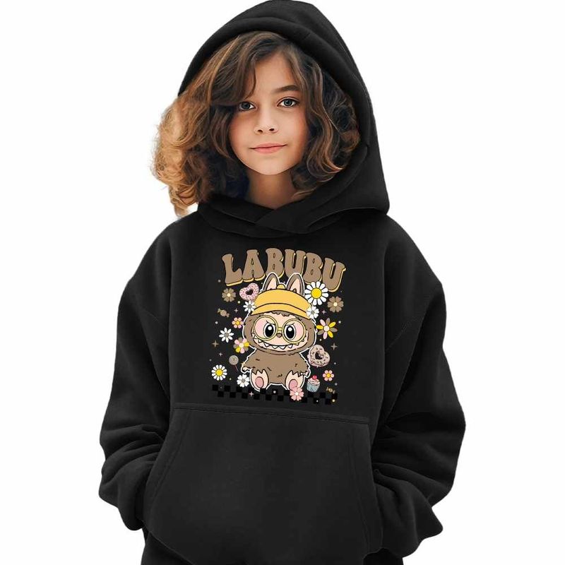 Fashion, accesorii si bijuterii - Copii - Imbracaminte copii - Pulovere si hanorace copii - Hanorac Copii Fete Labubu Nerd Power, negru, marime XS Copii - Infinity.ro