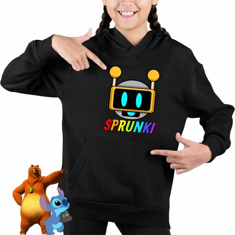 Fashion, accesorii si bijuterii - Copii - Imbracaminte copii - Pulovere si hanorace copii - Hanorac Copii Fete Sprunki Fun Bot Song Music Game, negru, marime XS Copii - Infinity.ro