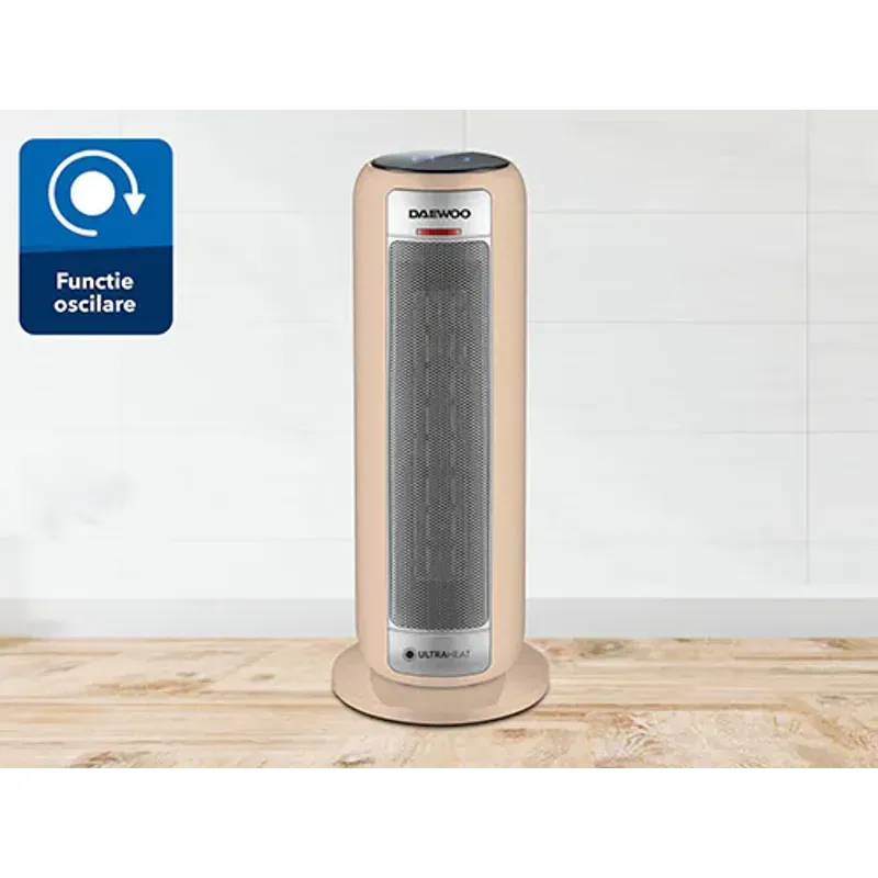Electronice si Electrocasnice - Climatizare si sisteme de incalzire - Aparate incalzire aer - Aeroterme - Aeroterma ceramica Daewoo DTH2200C, 2200 W, 2 trepte, 1.5 m, 25 cm, 48 cm, 23 cm, 2 kg, 1 elementi incalzire, Bej - Infinity.ro