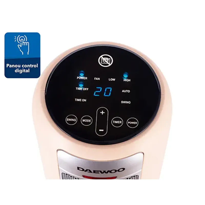 Electronice si Electrocasnice - Climatizare si sisteme de incalzire - Aparate incalzire aer - Aeroterme - Aeroterma ceramica Daewoo DTH2200C, 2200 W, 2 trepte, 1.5 m, 25 cm, 48 cm, 23 cm, 2 kg, 1 elementi incalzire, Bej - Infinity.ro