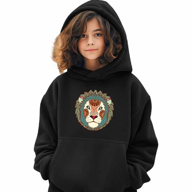 Fashion, accesorii si bijuterii - Copii - Imbracaminte copii - Pulovere si hanorace copii - Hanorac Copii Fete Leu Zodiac Horoscop Leo Mandala Astrologie, negru, marime XS Copii - Infinity.ro