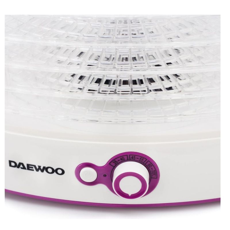 Electronice si Electrocasnice - Electrocasnice bucatarie - Aparate de gatit & desert - Deshidratoare - Deshidrator Daewoo DD450W, 500 W, 5 tavi, 35-70 interval temperatura celsius, termostat, temperatura reglabila, Alb - Infinity.ro
