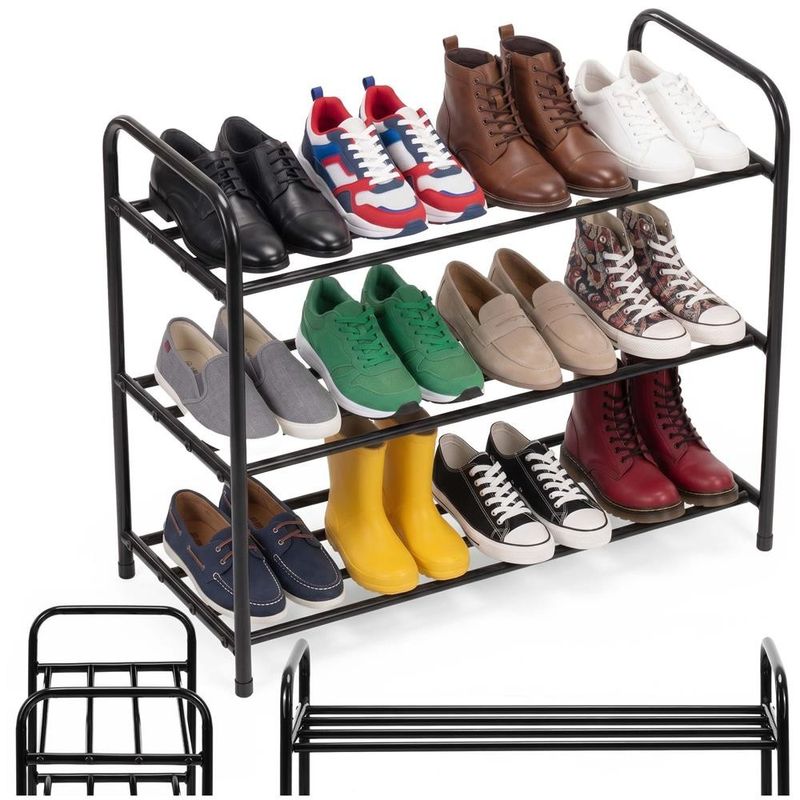Casa si Gradina - Mobilier - Dulapuri si sifoniere - Dulapuri pantofi - Raft metalic pentru pantofi cu 3 niveluri, capacitate 15 kg, 66x28x53 cm, negru - Infinity.ro