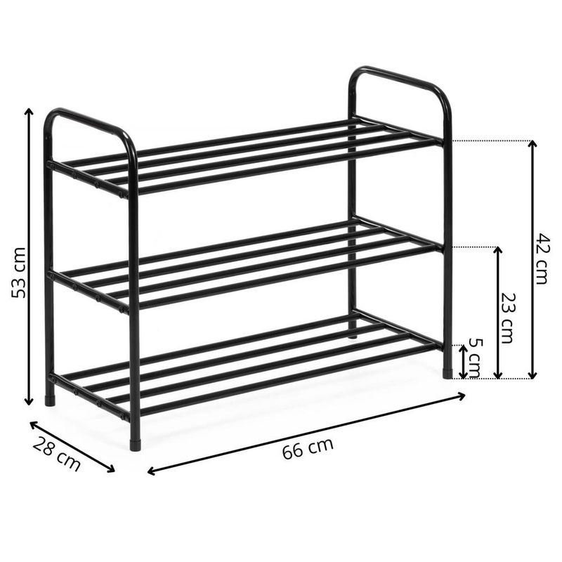 Casa si Gradina - Mobilier - Dulapuri si sifoniere - Dulapuri pantofi - Raft metalic pentru pantofi cu 3 niveluri, capacitate 15 kg, 66x28x53 cm, negru - Infinity.ro