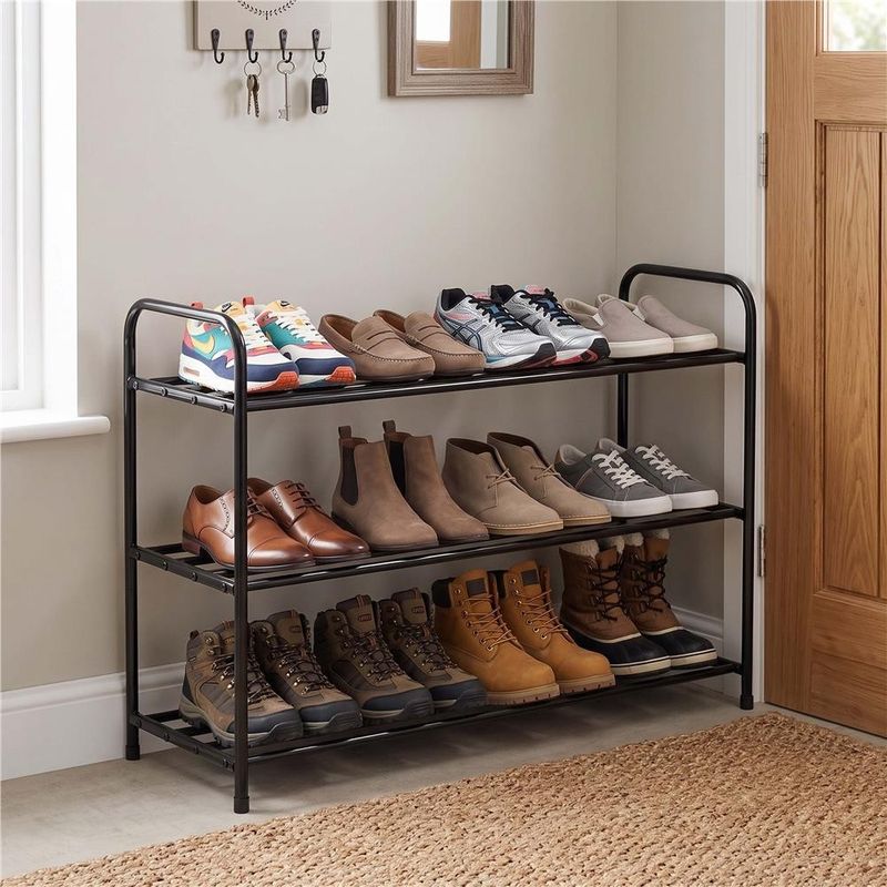Casa si Gradina - Mobilier - Dulapuri si sifoniere - Dulapuri pantofi - Raft metalic pentru pantofi cu 3 niveluri, capacitate 15 kg, 66x28x53 cm, negru - Infinity.ro