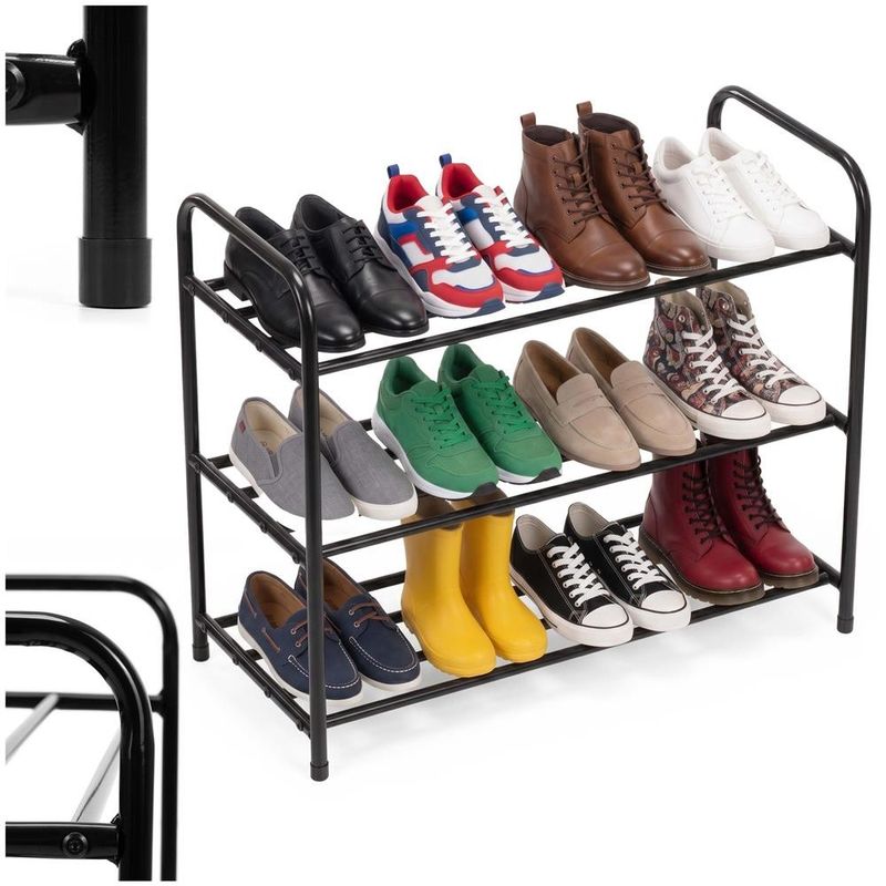 Casa si Gradina - Mobilier - Dulapuri si sifoniere - Dulapuri pantofi - Raft metalic pentru pantofi cu 3 niveluri, capacitate 15 kg, 66x28x53 cm, negru - Infinity.ro