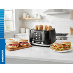 Electronice si Electrocasnice - Electrocasnice bucatarie - Preparare paine - Prajitoare de paine - Prajitor de paine Daewoo DBT4160B, 1600 W, 6 trepte, 4 felii, functie decongelare, mecanic, buton anulare, Negru - Infinity.ro
