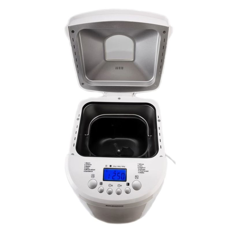 Electronice si Electrocasnice - Electrocasnice bucatarie - Preparare paine - Masini de paine - Masina de facut paine Daewoo DBM600W, 600 W, 900 grame, 12 programe, 2 grade rumenire, 1 programe principale, Alb - Infinity.ro