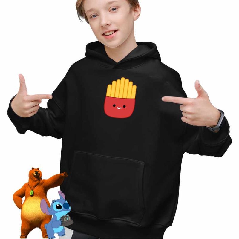 Fashion, accesorii si bijuterii - Copii - Imbracaminte copii - Pulovere si hanorace copii - Hanorac Copii Baieti Squishmallows Cartofi Prajiti, negru, marime XS Copii - Infinity.ro