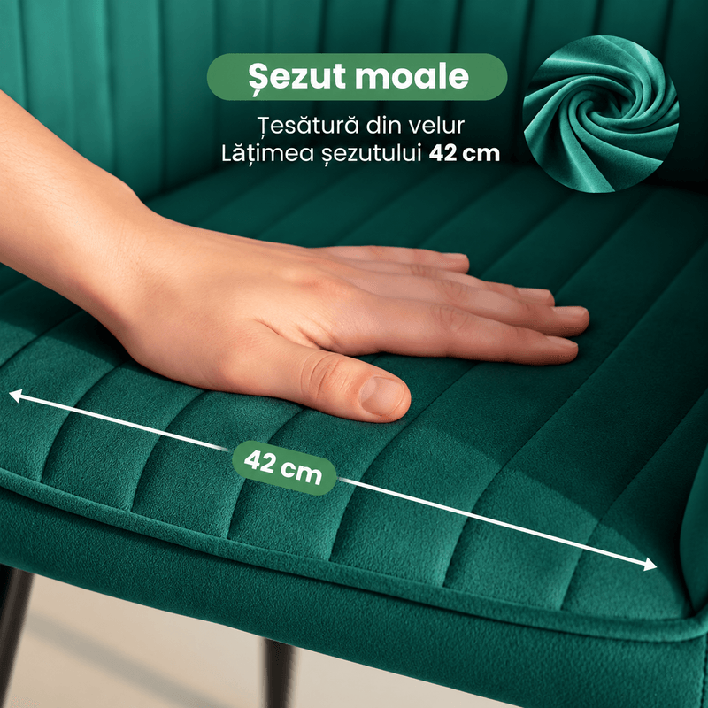 Casa si Gradina - Mobilier - Scaune si fotolii - Scaune - Set 2 scaune dining tapitate din velur Florence, 55x58x82 cm, maxim 120 kg, verde - Infinity.ro