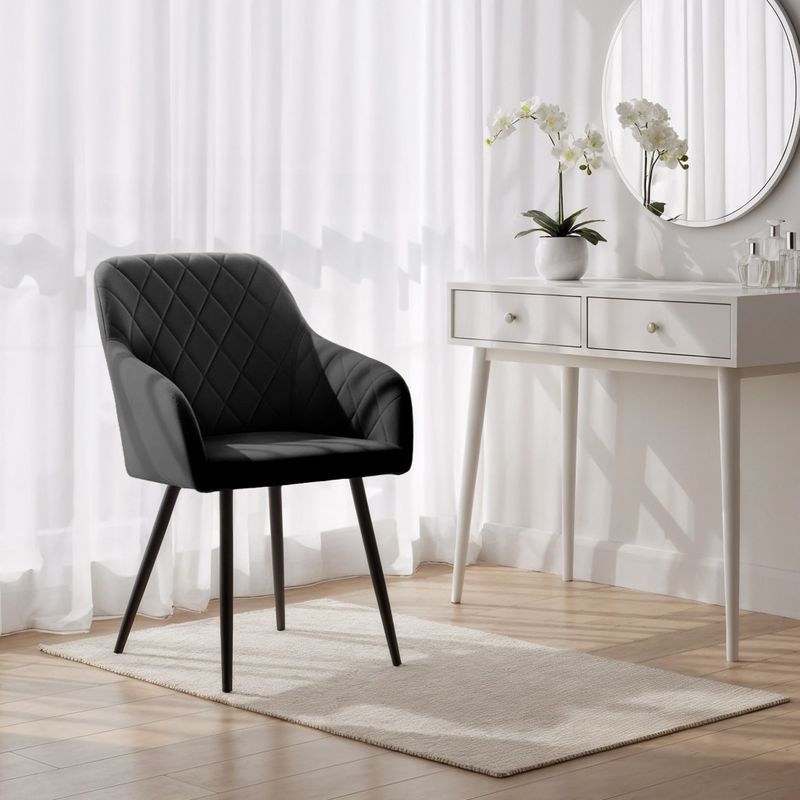 Casa si Gradina - Mobilier - Scaune si fotolii - Scaune - Set 2 scaune dining tapitate Velto, catifea, matlasate cu romburi, 52x58x82 cm, maxim 120 kg, negru - Infinity.ro