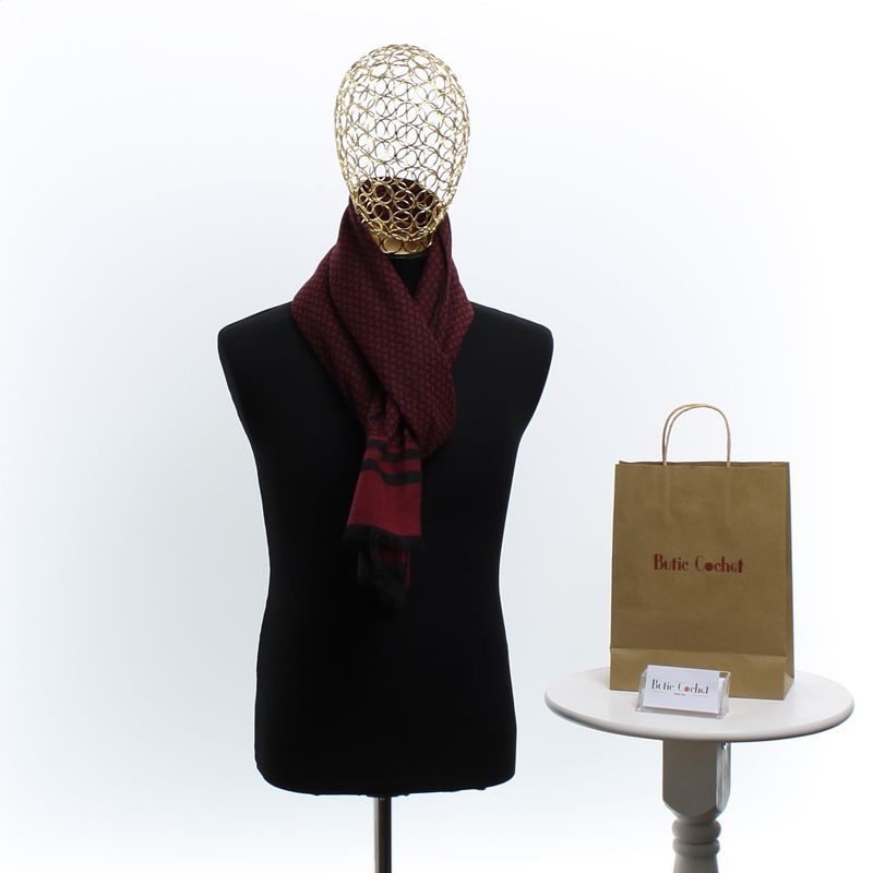 Fashion, accesorii si bijuterii - Barbati - Accesorii barbati - Esarfe si fulare barbati - Esarfa barbati, din casmir / pashmina, 30 x 188 cm, model stilizat, Rosu cu negru - ES2294 - Infinity.ro