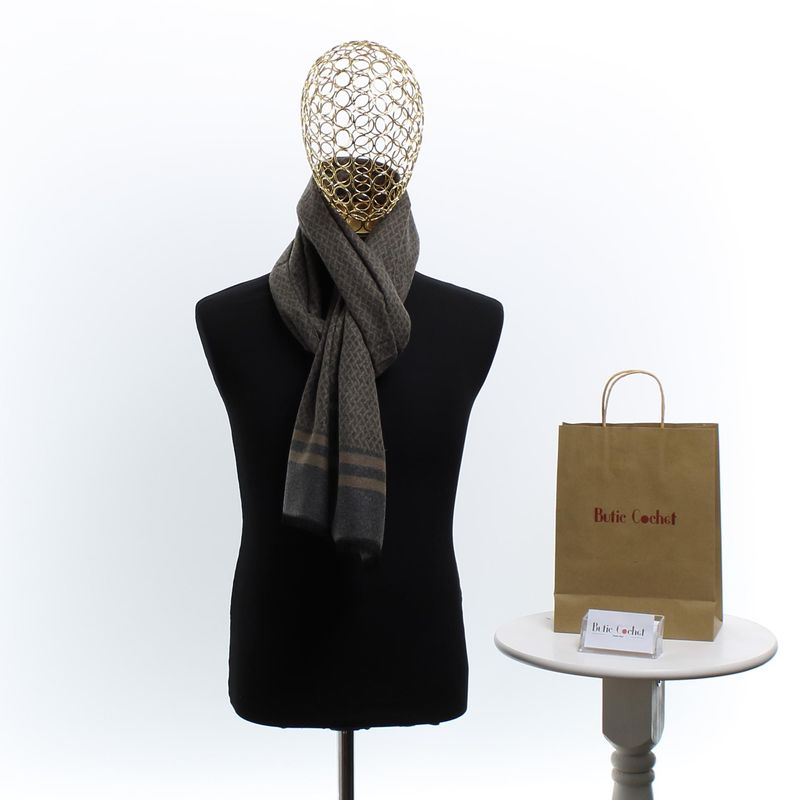 Fashion, accesorii si bijuterii - Barbati - Accesorii barbati - Esarfe si fulare barbati - Esarfa barbati, din casmir / pashmina, 30 x 188 cm, model stilizat, Gri cu bej - ES2296 - Infinity.ro