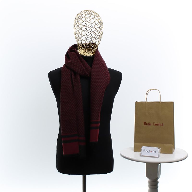 Fashion, accesorii si bijuterii - Barbati - Accesorii barbati - Esarfe si fulare barbati - Esarfa barbati, din casmir / pashmina, 30 x 188 cm, model stilizat, Rosu cu negru - ES2294 - Infinity.ro